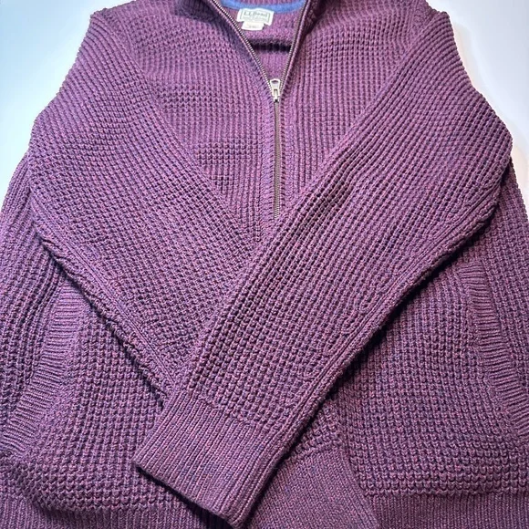 LL Bean Men's Organic Cotton Full Zip Sweater Purple Medium Regular 508221 - Picture 5 of 10
